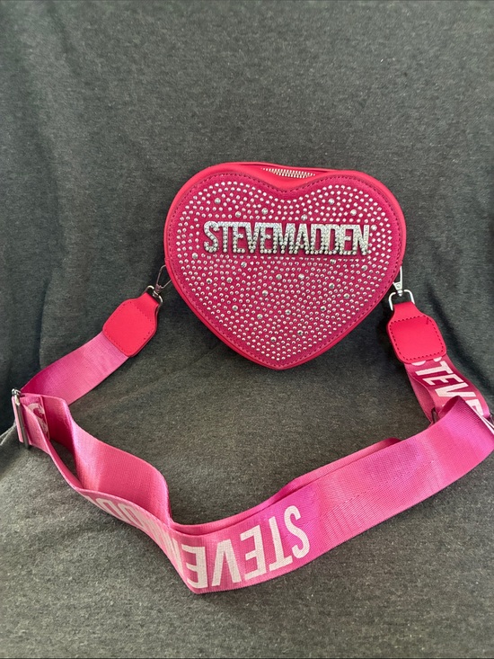 Steve Madden Handbags - Steve Madden Hot Pink Heart Crossbody Bag with Rhinestones